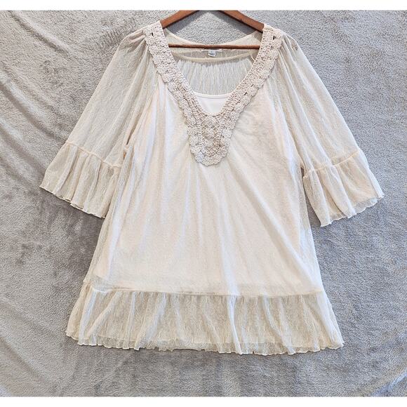 John Paul Richard Vintage Womens Cream Lace Crochet Layered Blouse Size Large - Picture 1 of 11